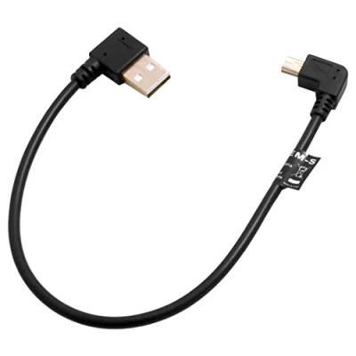 Abbildung von SYSTEM S Mini USB 90 Grad Links gewinkelt Winkelstecker auf Typ A (Male) rechts Kabel 26 cm