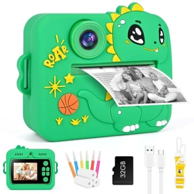 Abbildung von Kinderkamera Sofortbildkamera,Digitalkamera für Kinder mit Druckpapier 32G TF Karte, 2,4 Zoll Bildschirm 1080P Videokamera Kamera Sofortdruck, Weihnachten Geschenk 3 12 Jahren (Grün)