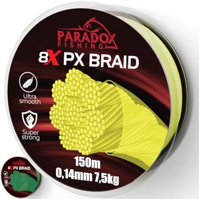 Abbildung von Paradox Fishing 8X PX geflochtene Angelschnur 150m 0,14mm 7,5kg geflochten eng perfekt zum Spinnfischen auf Zander