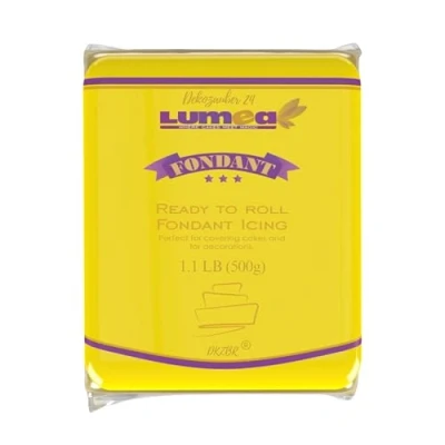 Abbildung von Dekozauber24 Premium Fondant, 500g, Rollfondant, in 17 Farben, weich und biegsam, essbar, Tortendeko Kuchen Deko (Gelb)