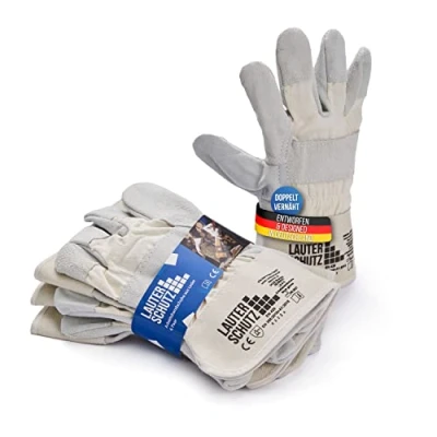 Abbildung von LAUTERSCHUTZ® Robuste Leder Arbeitshandschuhe Doppelt vernäht &amp; mit Baumwolleinsätzen am Handrücken [Herren Damen] Für Forst, Garten, Baustelle, Mechaniker (EINHEITSGRÖßE, 6ER PACK)