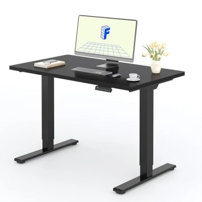 Abbildung von FLEXISPOT Höhenverstellbarer Schreibtisch mit 2 Motoren &amp; 25MM einteiliger Tischplatte,ergonomischer Bürotisch 120 x 60 cm Schwarz, schwarzes Gestell