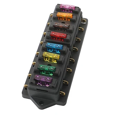 Abbildung von QitinDasen Premium KFZ 8 Fach Sicherungshalter, Universal Standard Blade Sicherungskasten, Sicherungsblock mit Abdeckung, 10Pcs Flachsicherung, für Auto Boot Marine Trike (12V / 24V)