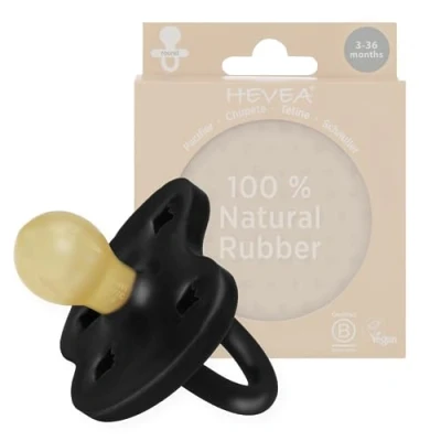 Abbildung von HEVEA Naturkautschuk Schnuller RUND Form, 3 36 Monate Hygienisches Einteiliges Design für Neugeborene bis Kleinkinder, BPA frei, Weich &amp; Langlebig Einzelpackung (Onyx Schwarz)