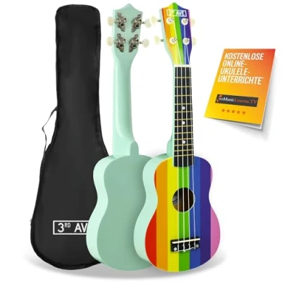 Abbildung von 3rd Avenue Sopran Ukulele Für Anfänger, 21 Zoll, 4 Nylonsaiten Mit Kostenloser Uke Tasche Regenbogen 1 Monat Online Unterricht