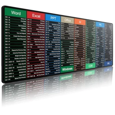 Abbildung von Mouse Pad Gaming Excel Shortcuts Mat with Stitched Edges, 900x400mm Non Slip Base Quick Key Desk Mat, for Office,Home,Laptop (35.4&quot;x15.8&quot;)