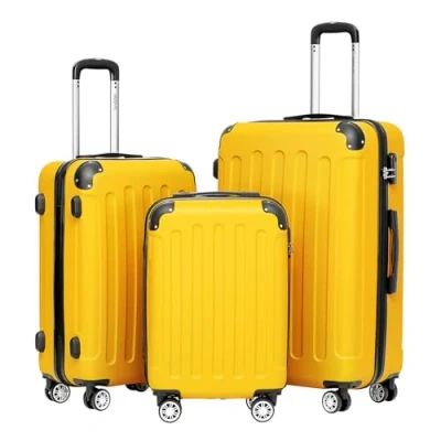 Abbildung von BEIBYE Hartschalen Koffer Trolley Rollkoffer Reisekoffer Handgepäck 4 Rollen (M L XL Set) (Yellow,