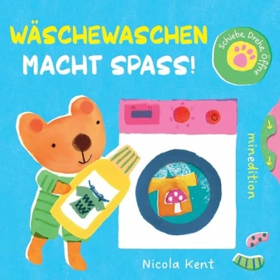 Abbildung von Wäschewaschen macht Spaß: ein robustes Pappbilderbuch mit Klappen, Rädern und einem Schieber für Kinder ab 18 Monaten
