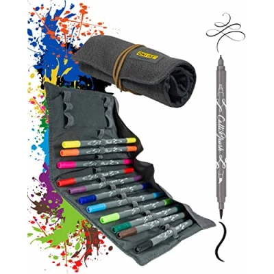 Abbildung von ONLINE Calli.Brush Double Tip Pens Stifte in 11 Farben I Brush Pen Set mit Pinsel und Kalligrafie Spitze Ungiftig, wasserlöslich &amp; vielseitig einsetzbar Pinselstife Stifterolle