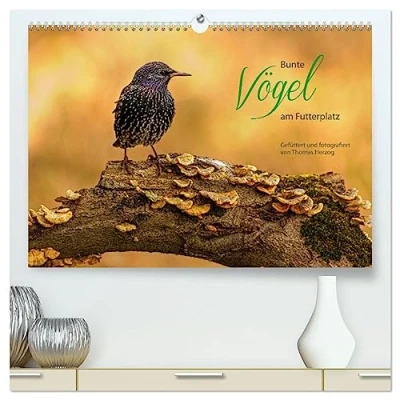 Abbildung von Bunte Vögel am Futterplatz (hochwertiger Premium Wandkalender 2025 DIN A2 quer), Kunstdruck in Hochglanz