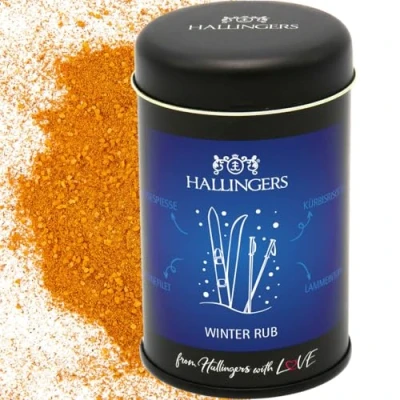 Abbildung von Hallingers Winterrub Gewürz Mischung für Marinaden, Fleisch &amp; Geflügel (Dose) Adventskalender Neuheiten befüllen Neues Zuhause Ruhestand Genesung