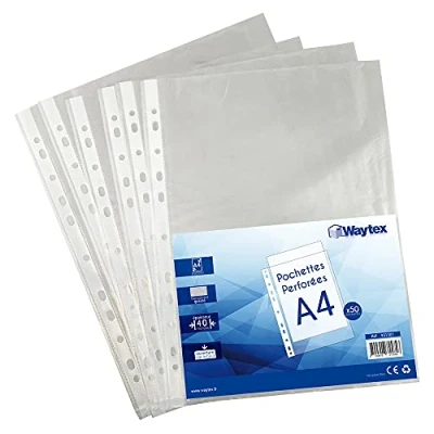 Abbildung von WAYTEX Dokumententasche A4, transparent genarbt, 40 Mikron, 50 Stück