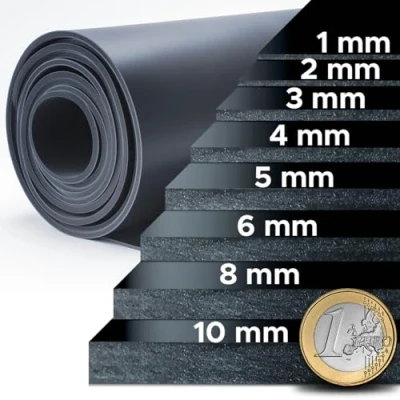 Abbildung von Gummimatte NR/SBR vielseitig einsetzbar in Werkstatt, Beruf &amp; Privat Gummiplatten 8 Stärken Meterware Glatte Vollgummi Matte von der Rolle Stärke 1 mm 120x350 cm