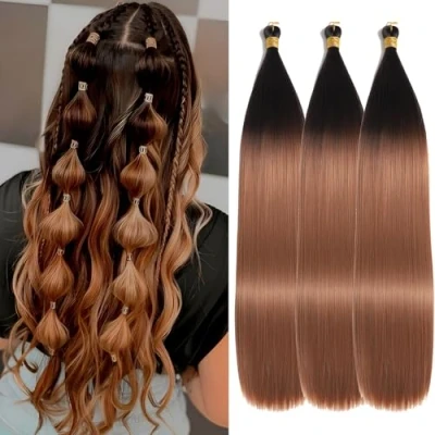 Abbildung von Locescsoc 24 Inch Straight Hair Extensions 150g 3 Packs Bone Braiding Hair, OT4/30 Ariel Ponytail Bundles, Ombre Soft Synthetic Crochet Box Braids for Women