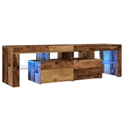 Abbildung von vidaXL TV Schrank, Fernsehtisch mit Stauraum LED Leuchten, Lowboard für Fernseher, Fernsehschrank Wohnzimmer, Altholz Optik Holzwerkstoff
