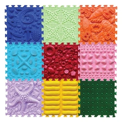 Abbildung von ORTO NATURE Massage Puzzle sensorische Bodenmatte Orthopädische Spielmatte für Kinder oder als Baby Spielzeug, Puzzlematte Unterlage den Boden (Regenbogen Melodie)