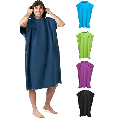 Abbildung von Fit Flip Strandponcho für Surfer Poncho Handtuch schnelltrocknend aus Mikrofaser Umkleidehilfe Strand Surfponchos Ultraleicht Badeponcho Erwachsene (Größe M, Marineblau/Grau)