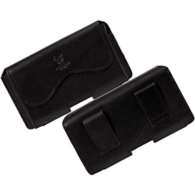 Abbildung von MATADOR Gürteltasche kompatibel mit Apple iPhone XS MAX/11/12/13/14 Pro MAX/14 Plus /15 MAX Leder Case Doppelschlaufe Hüfttasche Ledertasche Magnetverschluss Quer Schwarz