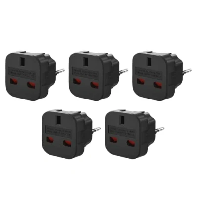 Abbildung von UK auf EU Reisestecker Adapter, 3 Pin zum Deutschland/Europa 2 Stecker Adapterstecker für Spanien, Frankreich, Portugal, Niederlande, Griechenland, Polen (Schwarz)