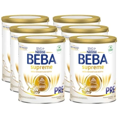 Abbildung von BEBA SUPREME PRE Anfangsmilch von Geburt an, Babynahrung mit DHA, nur Laktose, ohne Palmöl, 6er Pack (6 x 800g)
