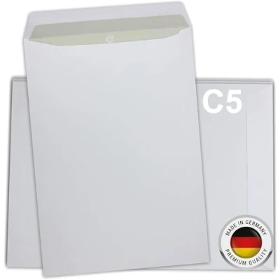 Abbildung von SPECHT 25er Packung Versandtaschen C5 Briefumschläge A5 Weiß, Ohne Fenster, Selbstklebend, 120g/m² Kraftpapier, Kuvert &amp; Geschäftsumschlag, Ideal für Geschäfts Privatpost, Made in Germany