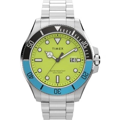 Abbildung von Timex Trend Herren Armbanduhr, 43 mm, Edelstahlarmband, grünes Zifferblatt, silberfarbenes Gehäuse TW2V65300