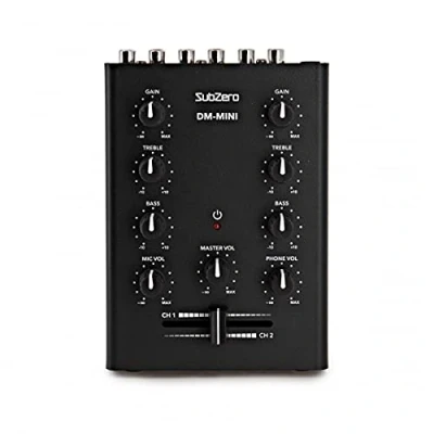 Abbildung von SubZero 2 Kanal Desktop Mini DJ Mixer mit Crossfader und Mikrofoneingang