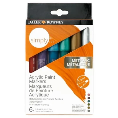 Abbildung von Daler Rowney Simply Acrylstifte, Kartonetui, Set mit 6 verschiedenen Metallic Farben