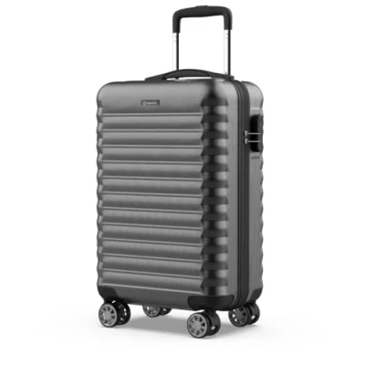 Abbildung von NUMADA Handgepäck Koffer 55x36x19cm (31L) ABS Upfly XS mit 4 gummierte Doppelrollen und Zahlenschloss. Reisekoffer, Hartschalenkoffer Raumteiler Packgurte Grau