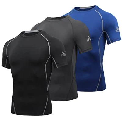 Abbildung von AMZSPORT Herren Kompressionsshirt Kurzarm Funktionsshirts Cool Dry Training Running Top, Schwarzgraublau XXL