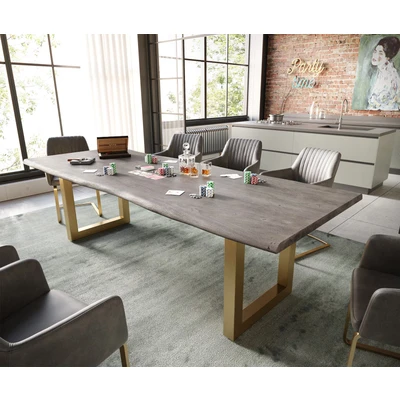 Abbildung von Esstisch Edge 260x100 Akazie Platin Edelstahl Gold Breit Live