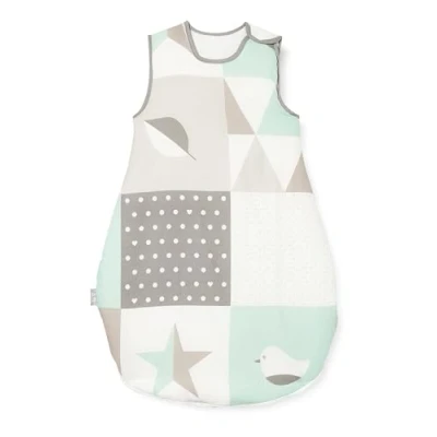 Abbildung von roba Schlafsack 70 cm Happy Patch Babyschlafsack für Neugeborene ganzjährig aus atmungsaktiver Baumwolle Sommer &amp; Winter Mint / Grau