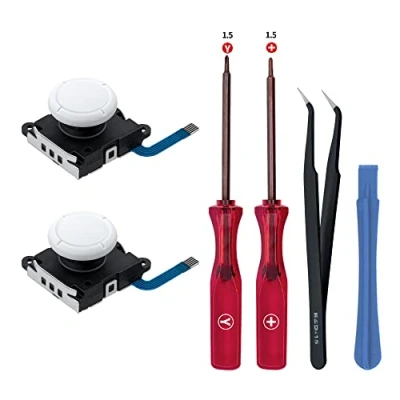 Abbildung von Tolesum 3D Analog Joystick Reparatur Ersatz Set für NS Switch/Switch OLED Joy Con/Switch Lite Controller mit Werkzeuge Weiß