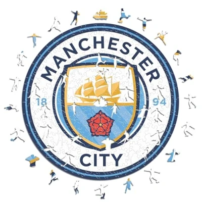 Abbildung von Iconic Puzzles, Manchester City Crest, 100% ökologisch nachhaltiges Holzpuzzle mit offizieller Lizenz, Größe S, 150 Teile