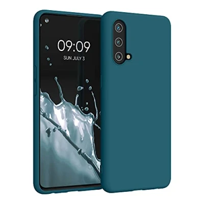 Abbildung von kwmobile Hülle kompatibel mit OnePlus Nord CE 5G weiches TPU Silikon Case Cover geeignet für kabelloses Laden Petrol