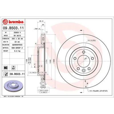 Abbildung von BREMBO COATED DISC LINE 09.B503.11 Bremsscheibe 350 25 5 innenbelüftet beschichtet hochgekohlt LAND ROVER: Range Rover Sport, Discovery