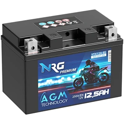 Abbildung von NRG Premium YTX12A BS AGM Motorradbatterie 12,5Ah 12V 250A/EN Batterie 51013 YTZ12S CTX12A GT12A auslaufsicher wartungsfrei ersetzt 12Ah