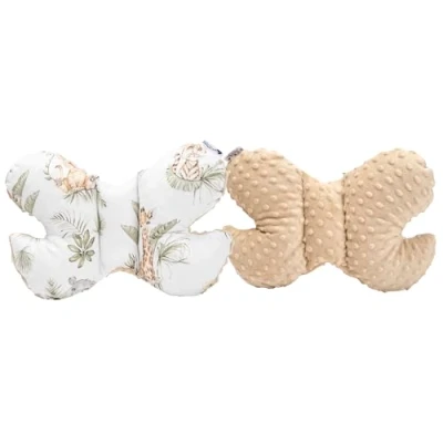 Abbildung von Medi Partners KOPFKISSEN Kinder Nacken Nackenstütze 100% Baumwolle/Minky Baby Nackenhörnchen für Auto Kinderwagen autofahrt Reisen Schlaf Hals Kissen Schlummerrolle (Safari mit beige Minky)