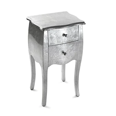 Abbildung von Versa Cagliari Nachttisch Kleiner oder zusätzlicher Tisch für das Schlafzimmer Wohnzimmer, mit 2 Schubladen, Maßnahmen (H x L B) 71 35 40 cm, Holz, Farbe: Silber