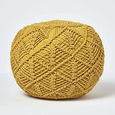 Abbildung von Homescapes Pouf Gehäkelter Pouf, senfgelb, 35 x 40 cm