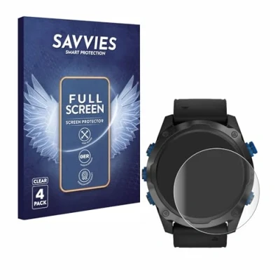 Abbildung von Savvies 4 Stück Full Screen Schutzfolie für Garmin Descent Mk2i Cover Displayschutz Folie [3D Curved, Transparent, Anti Fingerabdruck]