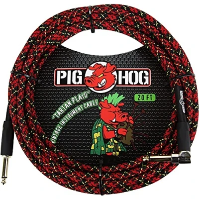 Abbildung von Pig Hog Vintage Serie Instrumentenkabel, Tartan Plaid, 6m/20ft, 6.35 (1/4) auf (1/4), Hochwertige Qualität, Gewebt, Winkelstecker