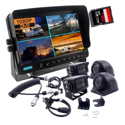 Abbildung von CAMSLEAD 9 Zoll Bildschirm 1080P HD Kamerasystem Das 5. Rad Kamera Monitor System, DVR Recorder mit Quad Split Screen, + 4X Kameras Anhängerkupplungs Schnellverbindungs Kit