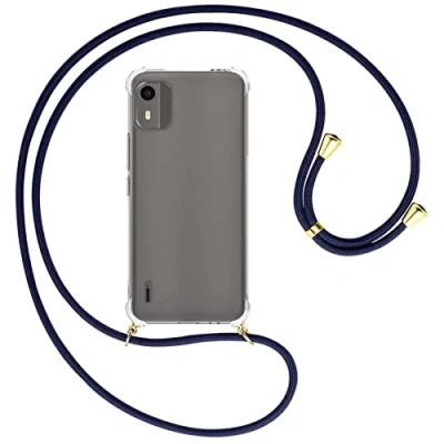 Abbildung von mtb more energy® Handykette kompatibel mit Nokia C12 dunkelblau/Gold Smartphone Hülle zum Umhängen Anti Shock Full TPU Case