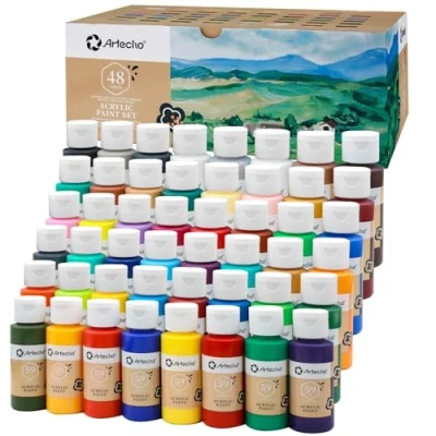 Abbildung von Artecho Acrylfarben Set 48x59 ml, Acrylic Paint Set, Wasserfest und Lichtecht, Schnell Trocknend, ideal für Leinwand, Papier Stoffe.
