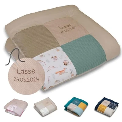 Abbildung von ULLENBOOM Krabbeldecke für Baby mit Personalisierung, 100% OEKO TEX Materialien, Waldfreunde 100x100 cm Babydecke Namen und Datum, ideal als Spieldecke personalisiertes Geschenk zur Geburt