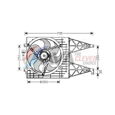 Abbildung von AVA COOLING SYSTEMS VN7507 Lüfter 348mm 12V mit Kühlerlüfterrahmen (Zarge), ohne Widerstand Steuergerät VOLKSWAGEN: Golf 4 Schrägheck