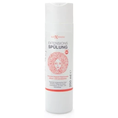 Abbildung von Extensions Spülung ohne Silikone hoher Anteil Arganöl Für Rohhaar, Echthaar, Pflege Haarverlängerungen Perücken und Haarteile, 1 x 250ml