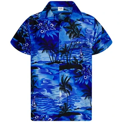 Abbildung von King Kameha Funky Hawaii Hemd, Herren, Kurzarm, Surf, Mono Blau, XL