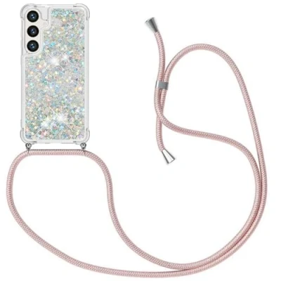 Abbildung von MXKOCO Handykette kompatibel mit Samsung Galaxy S24 Glitzer Flüssig Bewegende Treibsand Hülle Band Umhängetaschen+Hüllen Umhängeband Handykordel Schutzhülle Stylische Kette